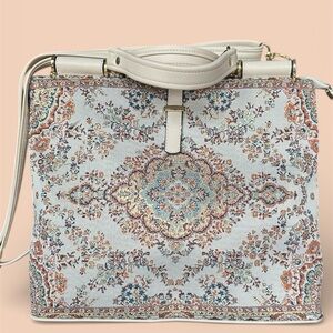 Elegant Cream and Multicolor Tapestry Tote Bag